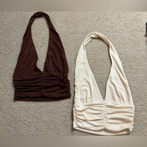 2 Ruched Halter Crop Tops
